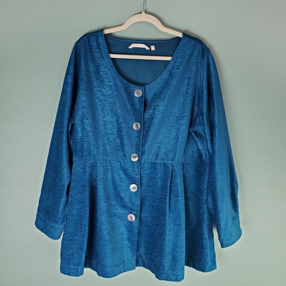 Soft Surroundings Peacock Blue Fiona Button Up Front Tunic Shirt Size 1X